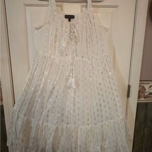 Lane Bryant White Cotton Dress with Silver thread Accents